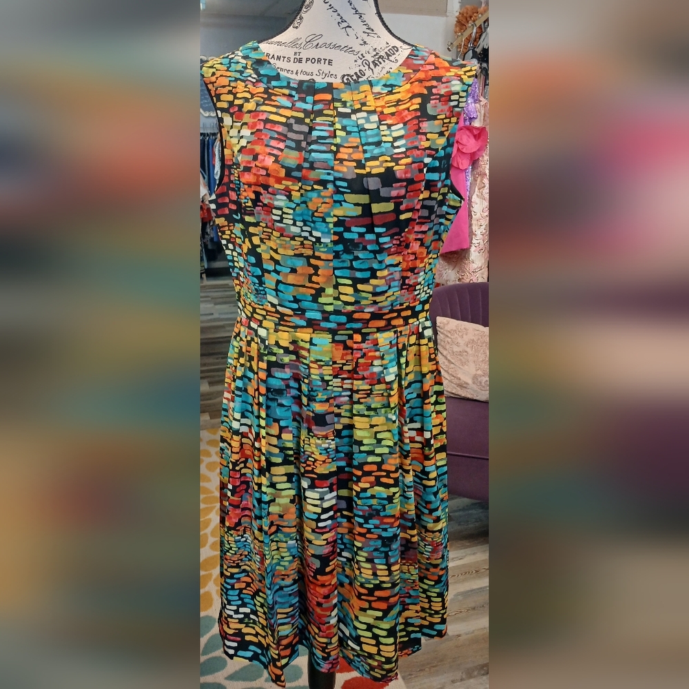 Ellen Tracy Multicolor Brick Pattern Midi Dress